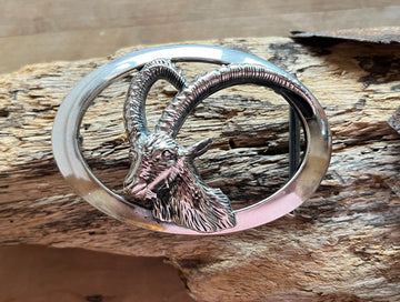 Wechselschnalle cooler Steinbock Silberfarben leicht geschwärzt 6x9cm. Passend zu Gürtel bis 4cm Breite. Massiv Metall