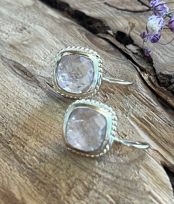 Ohrhänger 14x14mm 925 Sterlingsilber mit wunderschönem facettiertem Rosenquarz