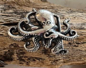 Wechselschnalle hübscher Tintenfisch silberfarben/geschwärzt 5x7,5cm, massiv Metall. Passend für Gürtel bis 4cm Breite