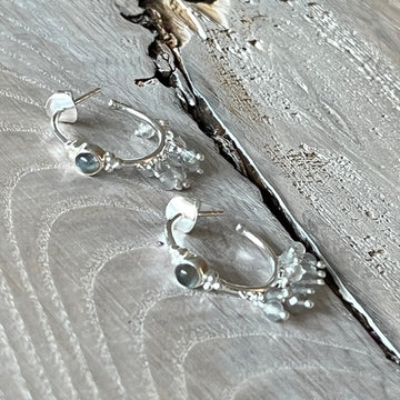 Creolen Ohrstecker 925 Sterlingsilber mit facettiertemLabradorit 10mm
