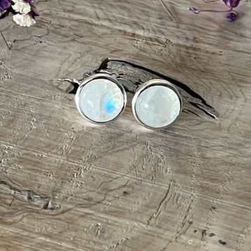 Ohrstecker 925 Sterlingsilber mit Regenbogen Mondstein 10mm oder einem Stein deiner Wahl