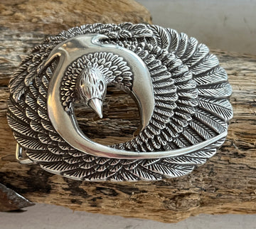 Wechselschnalle Phönix Vogel silberfarben leicht geschwärzt 6,5x8,5cm, massiv Metall. Passend für Gürtel bis 4cm Breite