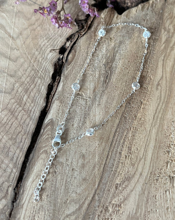 Fusskettchen 925 Sterlingsilber mit Zirkoniasteinchen 2mm