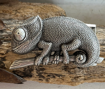 Wechselschnalle süsses Chamäleon silberfarben/geschwärzt 5,5x10cm. Passend für Gürtel bis 4cm Breite. Massiv Metall