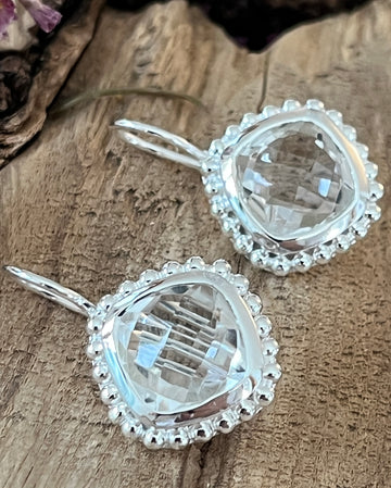 Ohrhänger 925 Setrlingsilber 16x16mm mit facettiertem Bergkristall