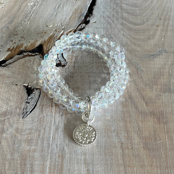 Angel Aura elastisches Armband in Silber bedampft. Anhänger und Verschluss (zum öffnen)in 925 Sterlingsilber
