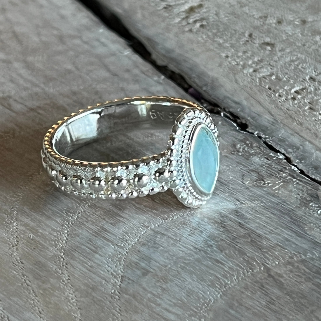 Ring 925 Sterlingsilber mit facettiertem Aquamarine oben 9x13mm unten 5mm
