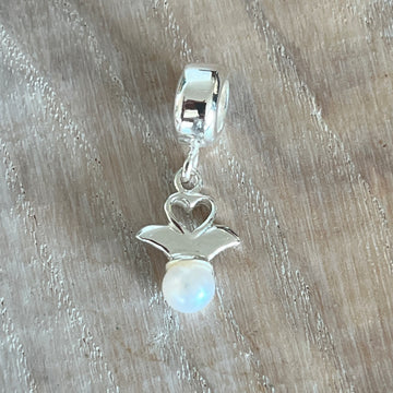 Süsser kleiner Anhänger 925 Sterlingsilber mit Flügel und Süsswasserperle 2.8cm x 1cm ganze Länge