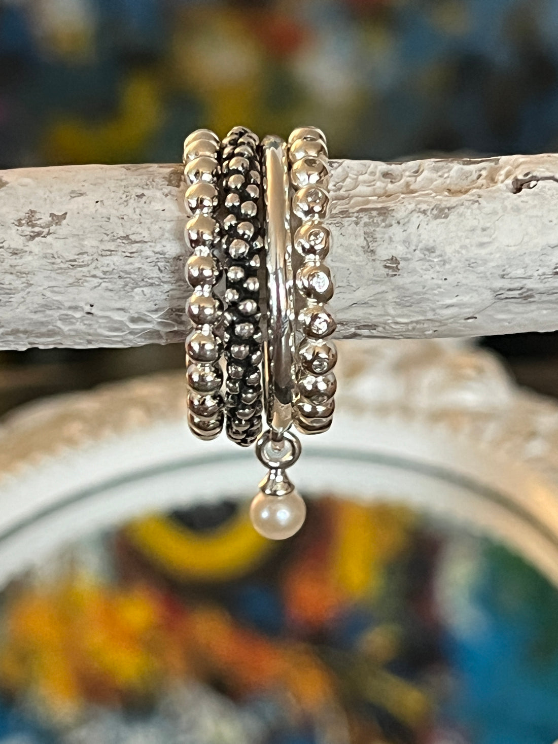 Ring Kombi je 3mm bestehend aus 4 Ringen mit Süsswasserperle