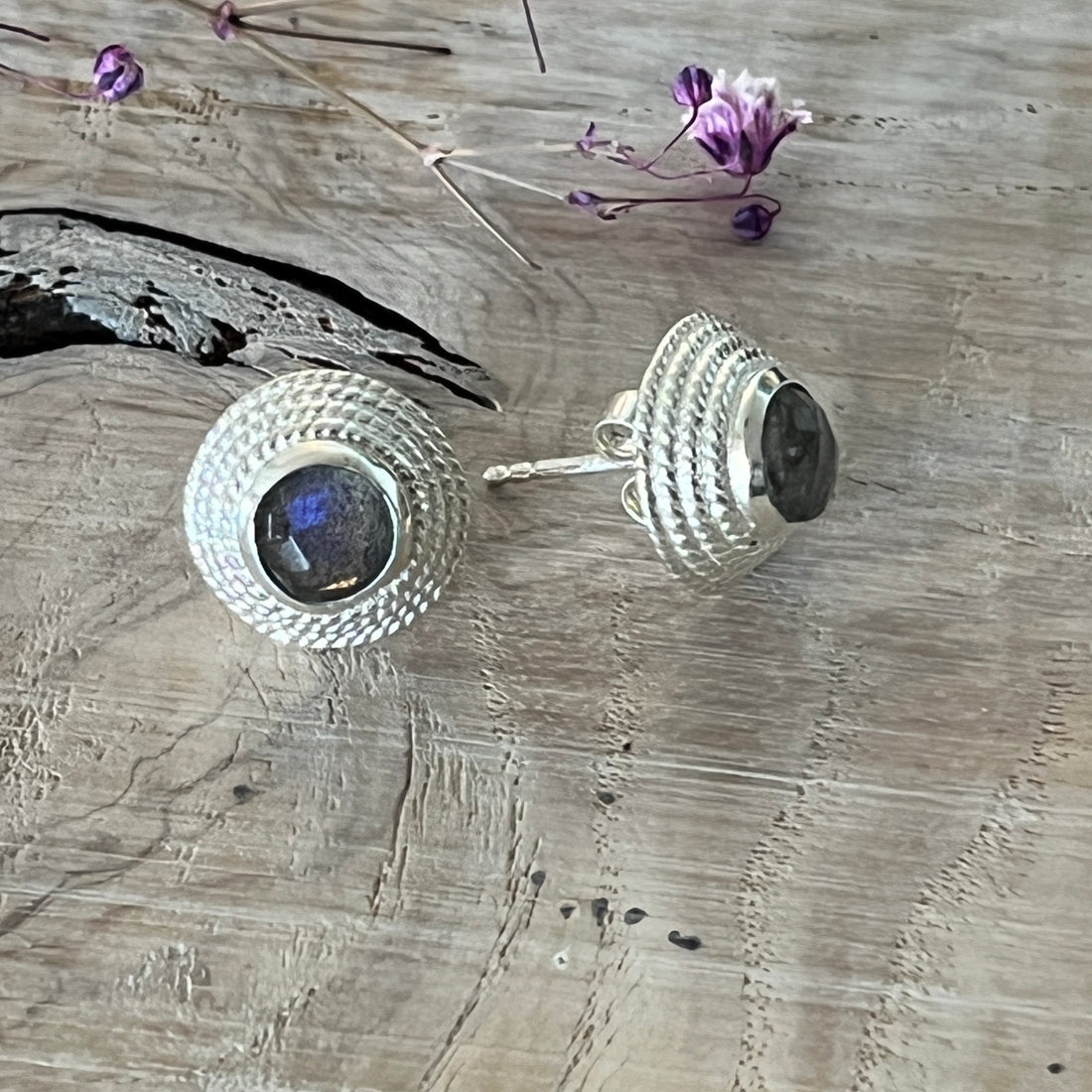 Ohrstecker 925 Sterlingsilber 13mm mit facettiertem Labradorit