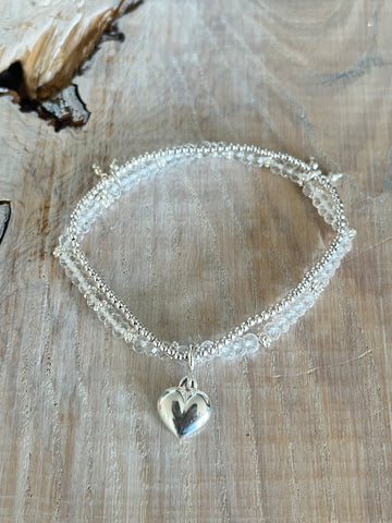 1 Armband Bergkristall 3mm mit Silberkügeli und einem 925 Silberkugel-Armband 2mm,ein kleiner Herzanhänger 925 Silber und 2 kleine Verbindungsteilchen 925 Silber (Kopie)