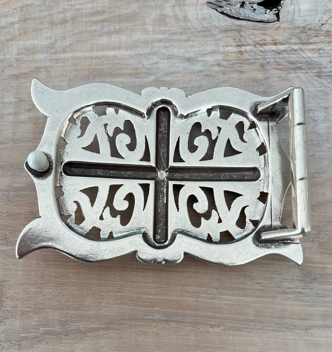 Wechselschnalle Ornament silberfarben 9 X 6,5cm, massiv Metall. Passend für Gürtel bis 4cm Breite