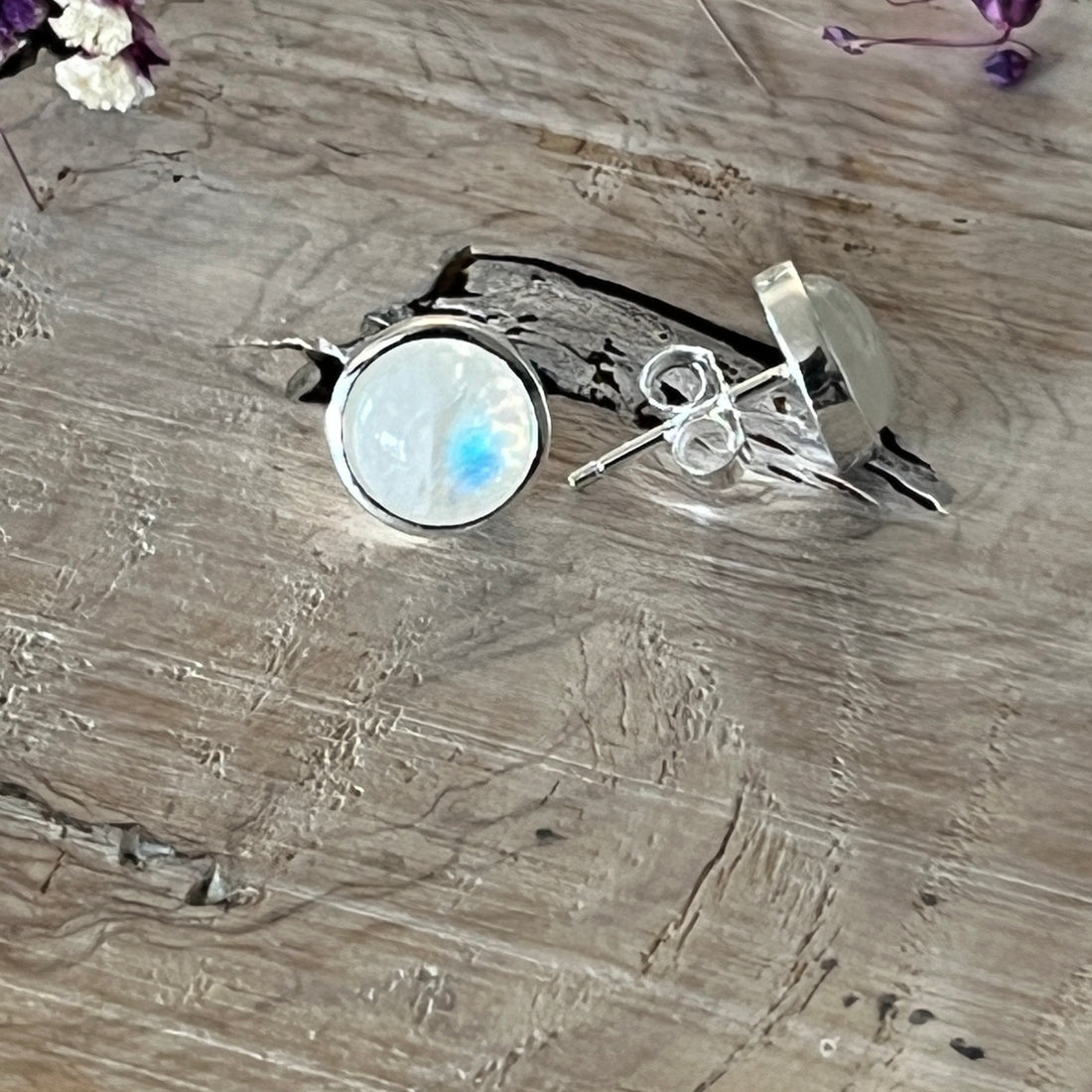 Ohrstecker 925 Sterlingsilber mit Regenbogen Mondstein 10mm oder einem Stein deiner Wahl