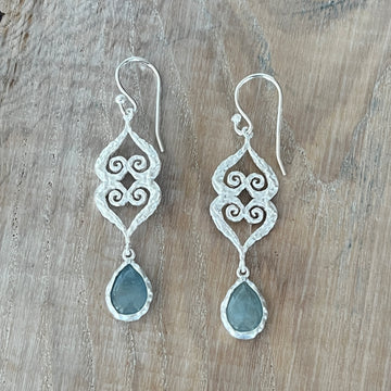Ohrhänger 925 Sterlingsilber matt mit echtem Aquamarine