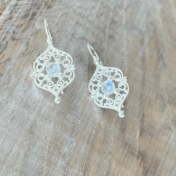 Ohrhänger 925 Sterlingsilber mit echtem wunderschönem Regenbogen Mondstein