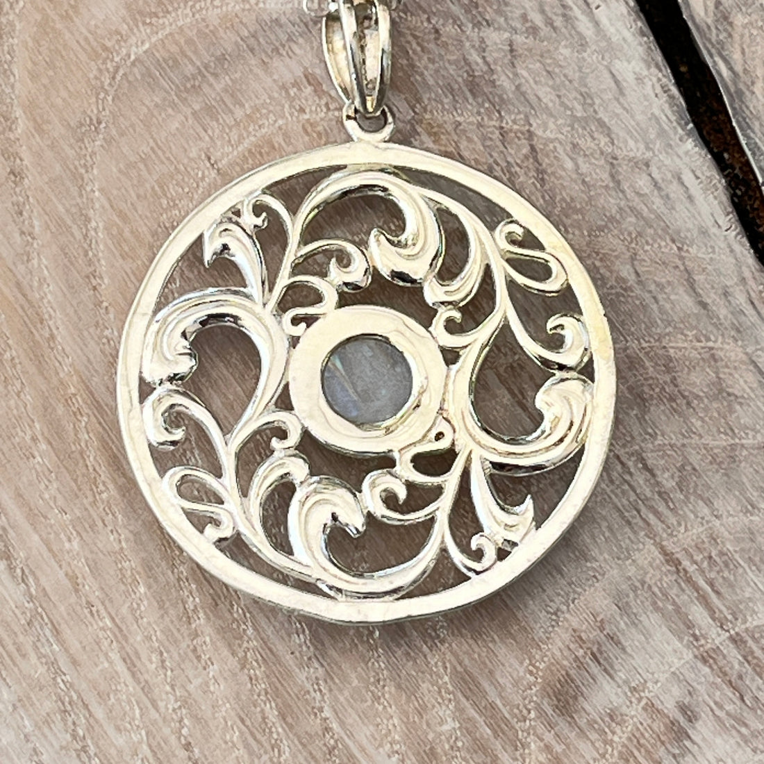 Amulett 925 Sterlingsilber 40mm mit Regenbogen Mondstein
