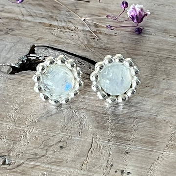 Ohrstecker 925 Sterlingsilber 13mm mit Regenbogen Mondstein oder einem Stein deiner Wahl