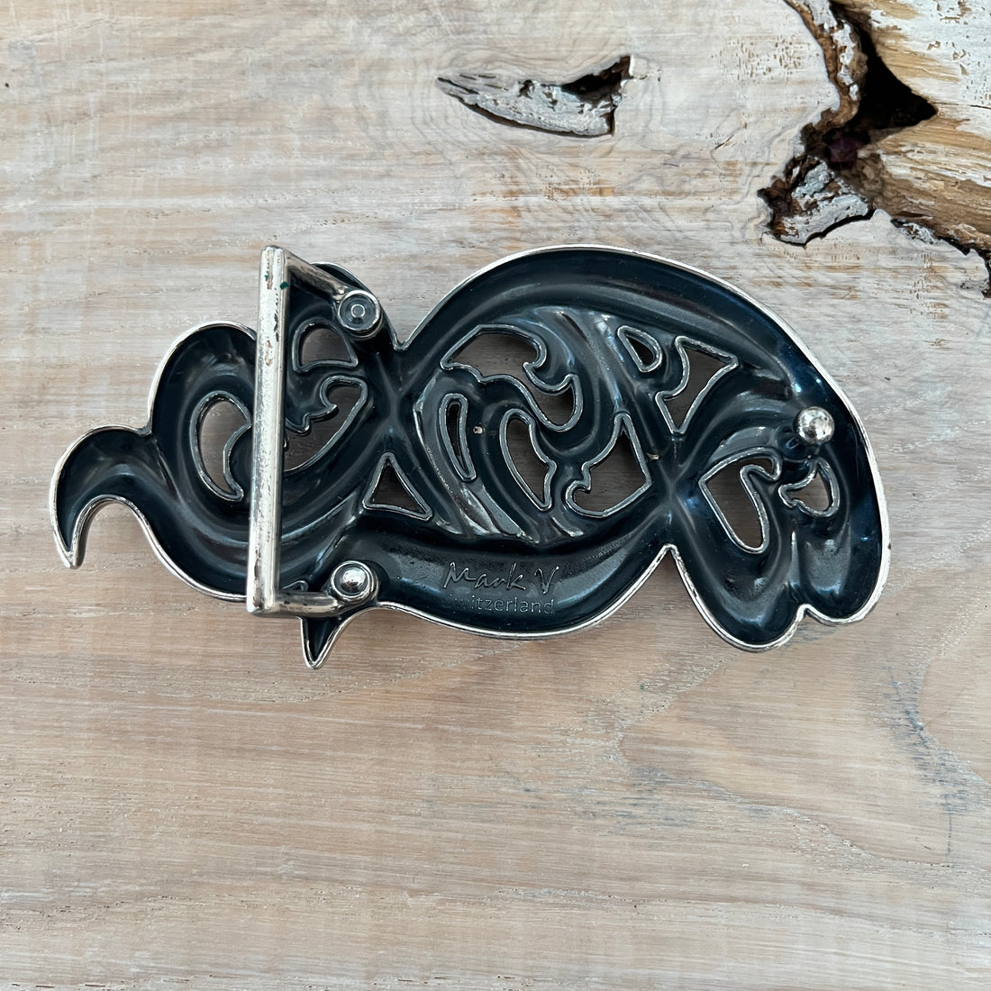 Wechselschnalle wunderschön geschwungen, silberfarben leicht geschwärzt 5,5x10cm, massiv Metall. Passend für Gürtel bis 4cm Breite