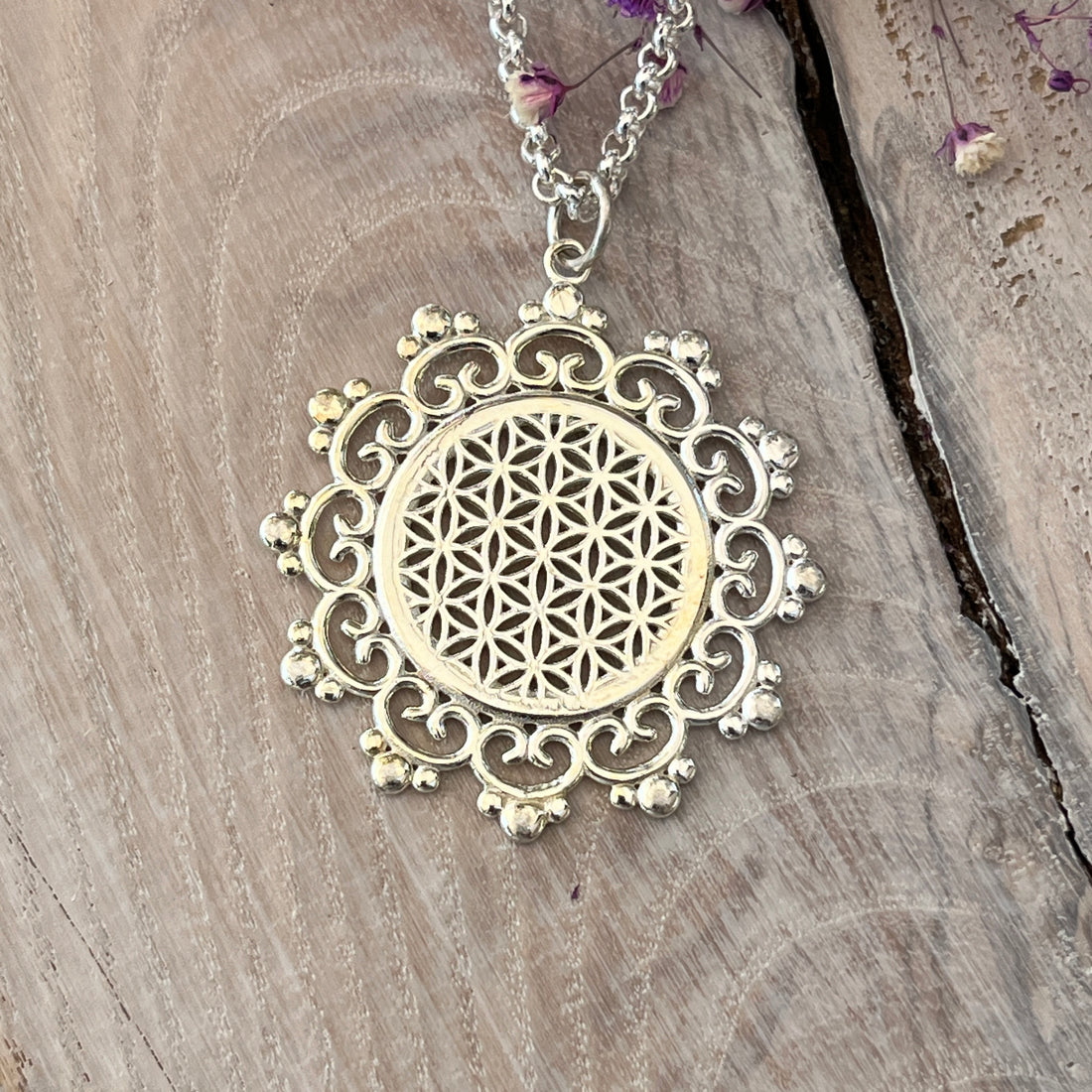 Amulett Blume des Lebens 925 Sterlingsilber 44mm