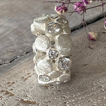 Ring 925 Sterlingsilber gebürstet massiv und schwer mit Zirkoniasteinen