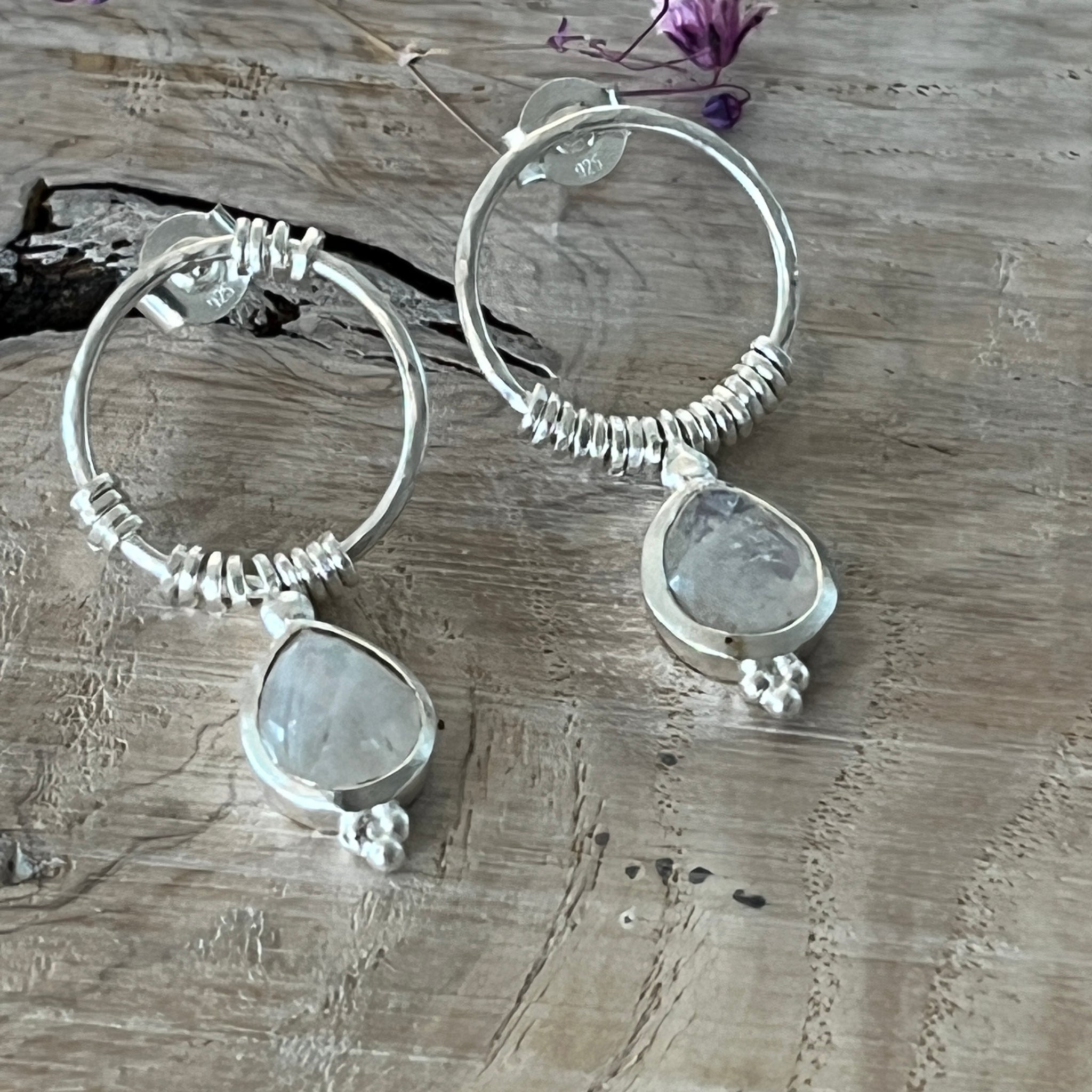 Ohrhänger 925 Sterlingsilber 35 mm mit schönem Regenbogen Mondstein