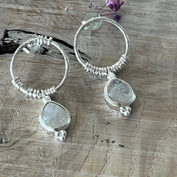 Ohrhänger 925 Sterlingsilber 35 mm mit schönem Regenbogen Mondstein