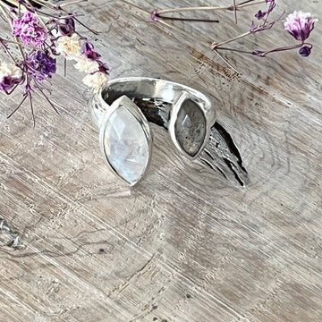 Ring 925 Sterlingsilber offen sehr fein und hübsch mit Regenbogenmondstein und Labradorit