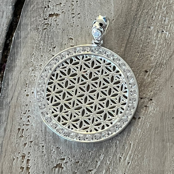 Wunderschönes Amulett Blume des Lebens mit vielen Zirkonia 34mm