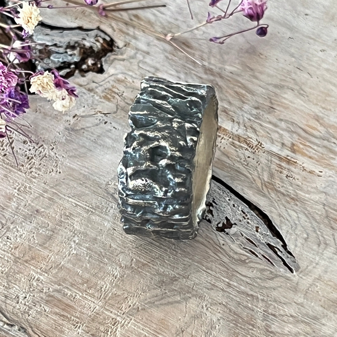 Ring 925 Sterlingsilber mit strukturierter geschwärzter Oberfläche