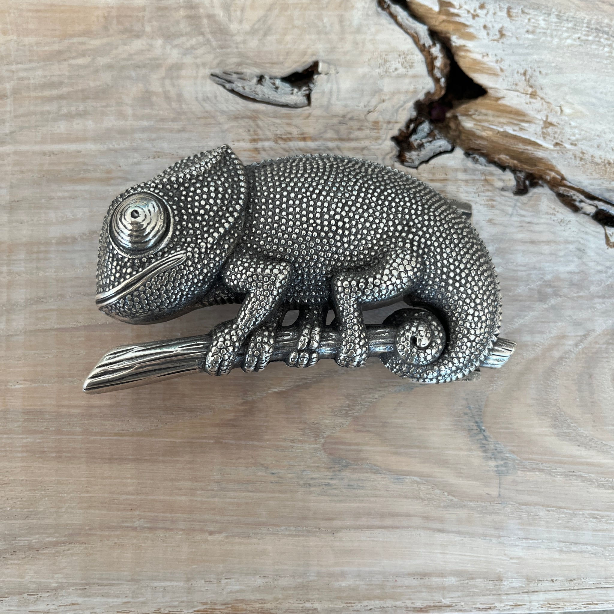 Wechselschnalle süsses Chamäleon silberfarben/geschwärzt 5,5x10cm. Passend für Gürtel bis 4cm Breite. Massiv Metall