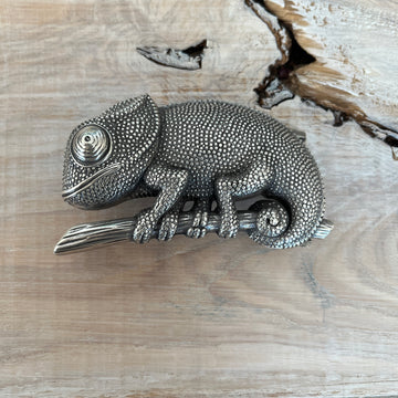 Wechselschnalle süsses Chamäleon silberfarben/geschwärzt 5,5x10cm. Passend für Gürtel bis 4cm Breite. Massiv Metall