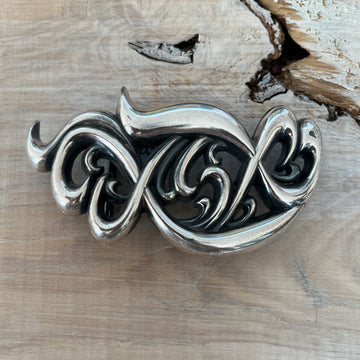 Wechselschnalle wunderschön geschwungen, silberfarben leicht geschwärzt 5,5x10cm, massiv Metall. Passend für Gürtel bis 4cm Breite