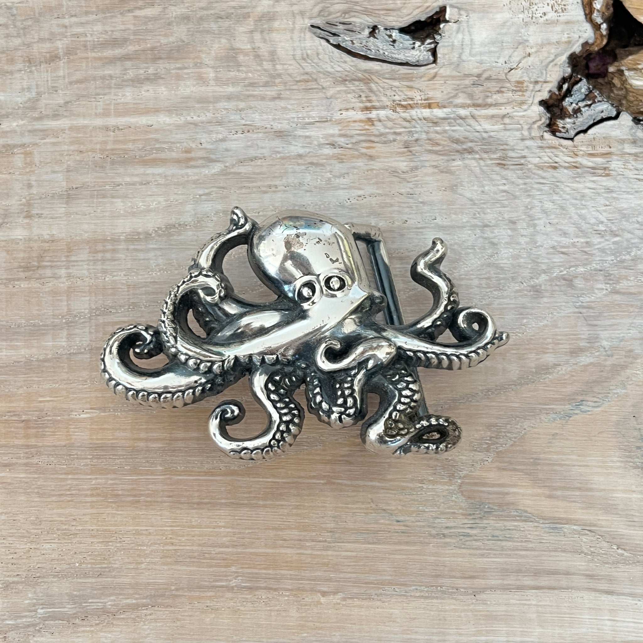 Wechselschnalle hübscher Tintenfisch silberfarben/geschwärzt 5x7,5cm, massiv Metall. Passend für Gürtel bis 4cm Breite