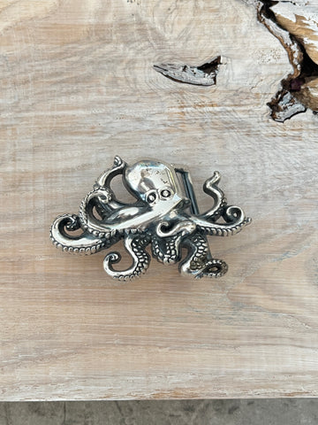 Wechselschnalle hübscher Tintenfisch silberfarben/geschwärzt 5x7,5cm, massiv Metall. Passend für Gürtel bis 4cm Breite