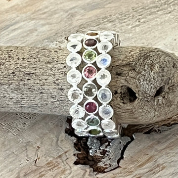 Ring Kombi je 3,5mm bestehend aus 3 Ringen 2x Regenbogen Mondstein 1x facettierter Turmalin gemischt