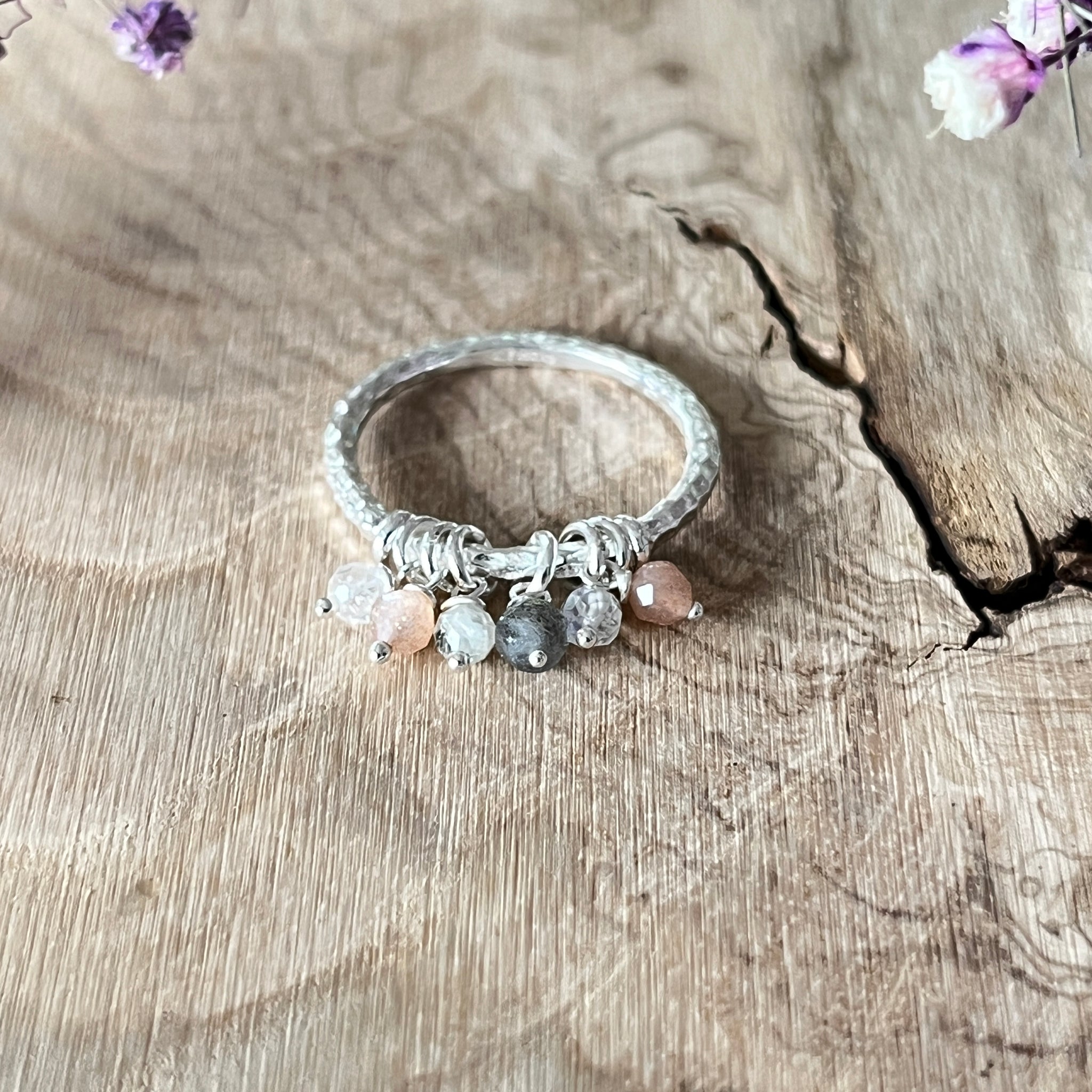 Ring 925 Sterlingsilber mit Anhänger im Taube Farbverlauf 1.8mmx1,2mm