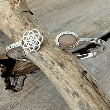 Armreif 925 Sterlingsilber mit Venusblume und orangem Mondstein