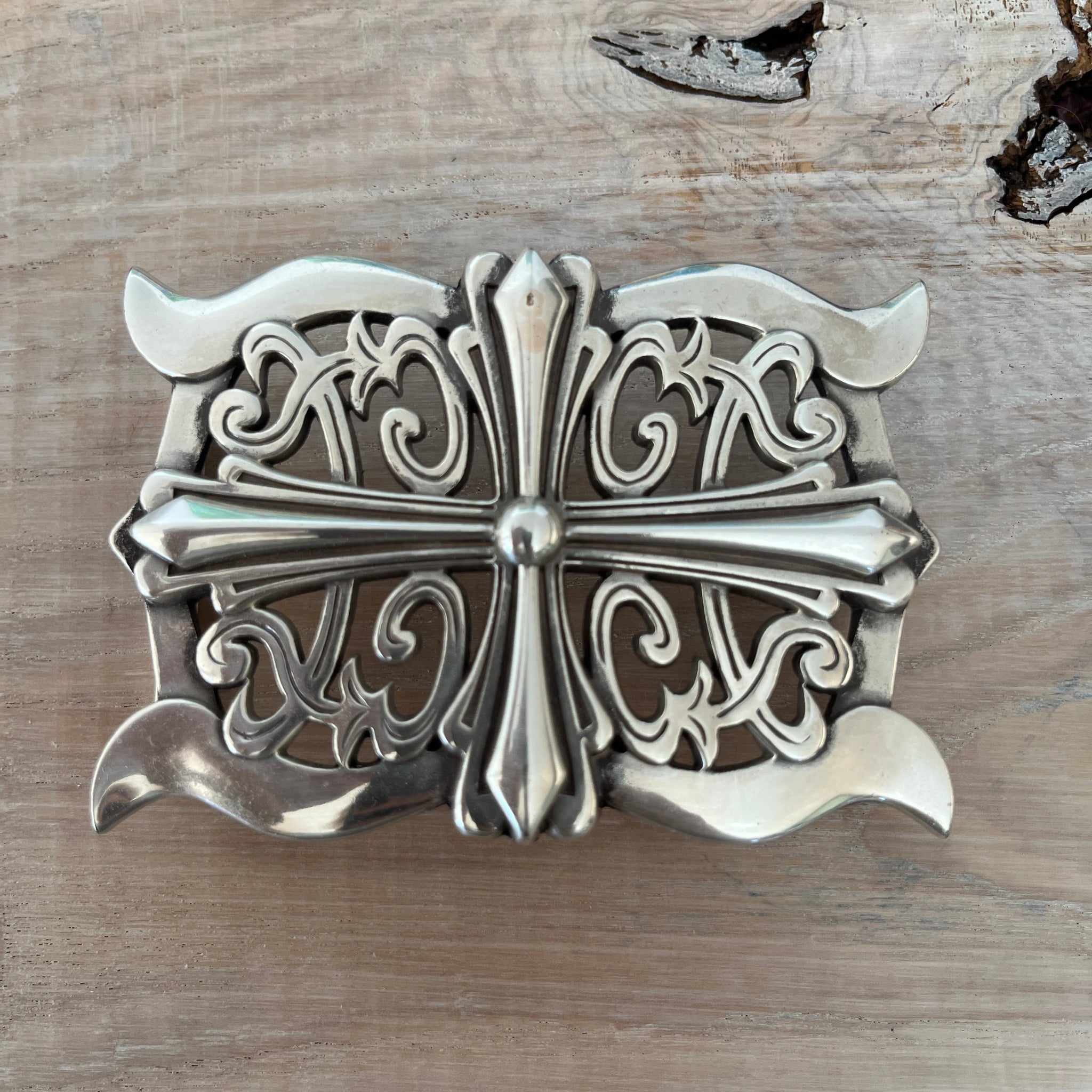 Wechselschnalle Ornament silberfarben 9 X 6,5cm, massiv Metall. Passend für Gürtel bis 4cm Breite