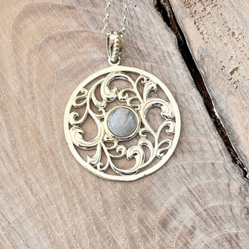 Amulett 925 Sterlingsilber 40mm mit Regenbogen Mondstein
