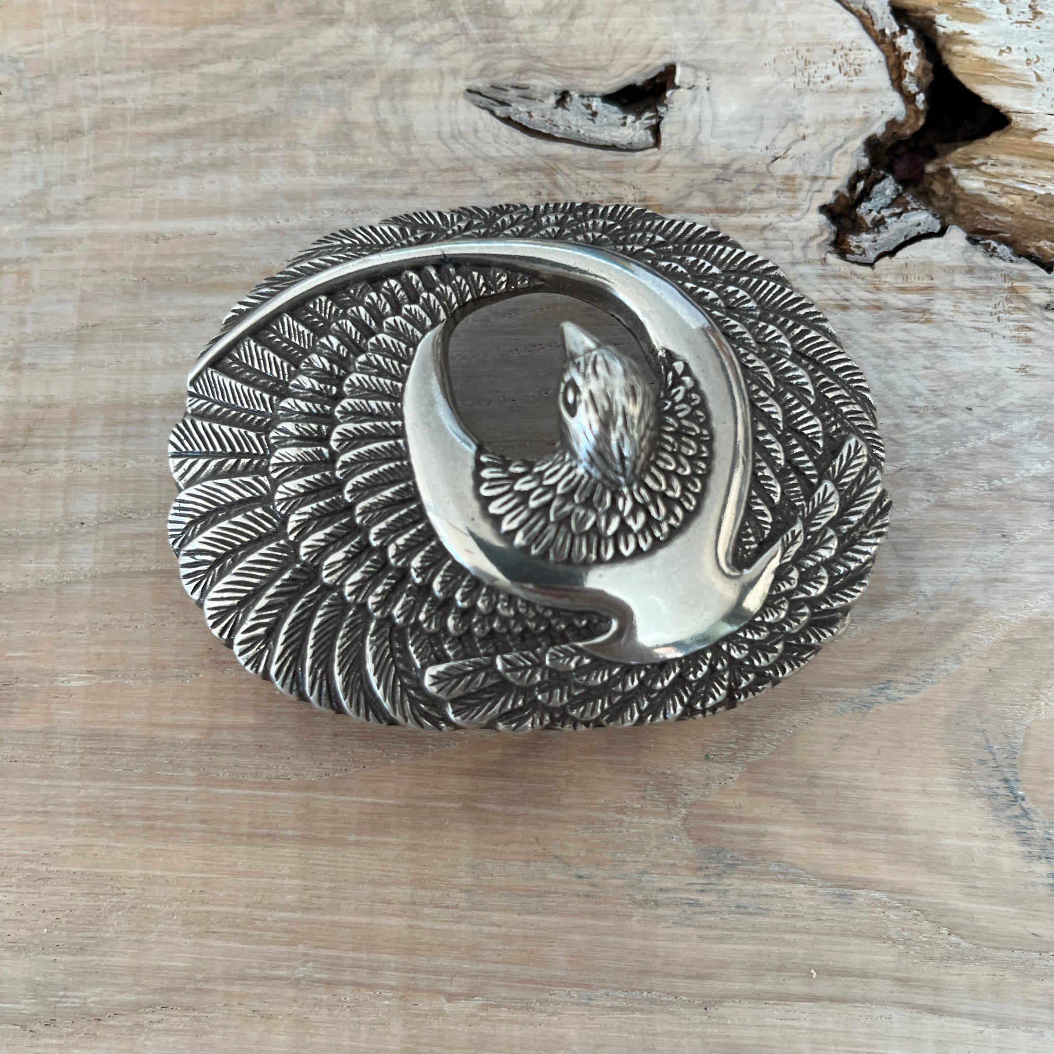 Wechselschnalle Phönix Vogel silberfarben leicht geschwärzt 6,5x8,5cm, massiv Metall. Passend für Gürtel bis 4cm Breite