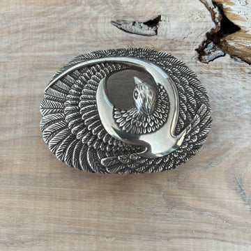 Wechselschnalle Phönix Vogel silberfarben leicht geschwärzt 6,5x8,5cm, massiv Metall. Passend für Gürtel bis 4cm Breite