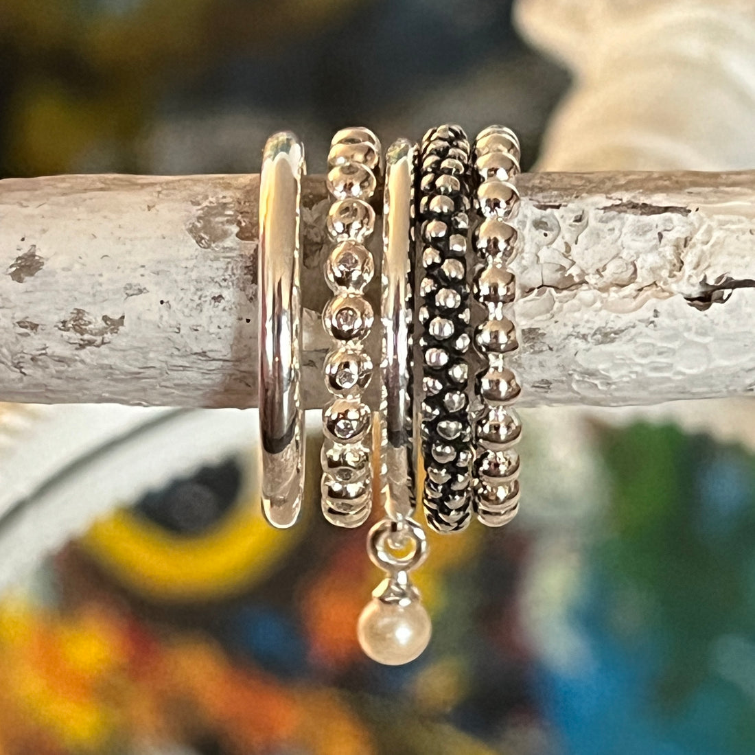 Ring Kombi je 3mm bestehend aus 5 Ringen mit Süsswasserperle