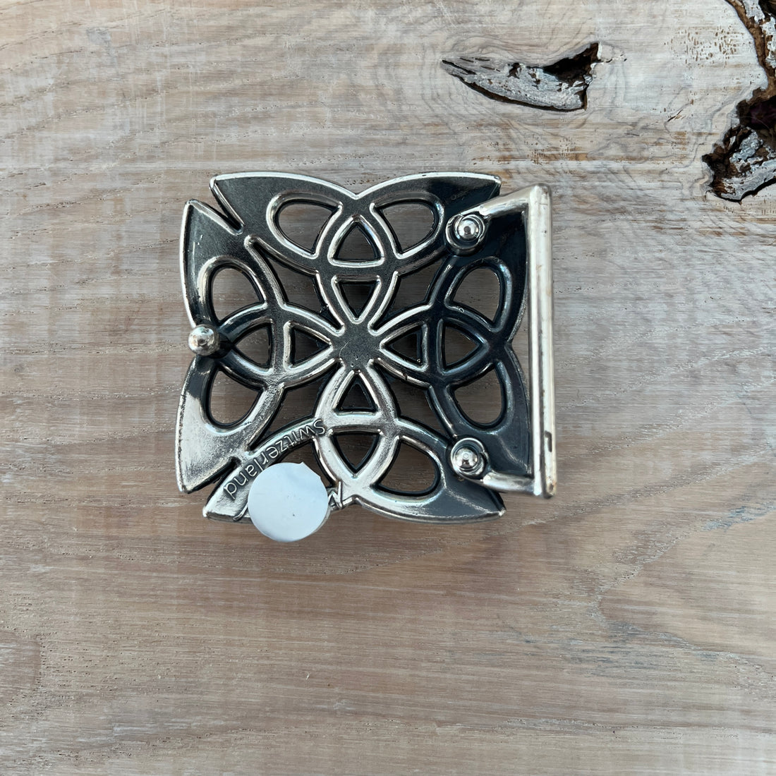 Wechselschnalle Ornament silberfarben leicht geschwärzt 6x6cm, massiv Metall. Passend für Gürtel bis 4cm Breite