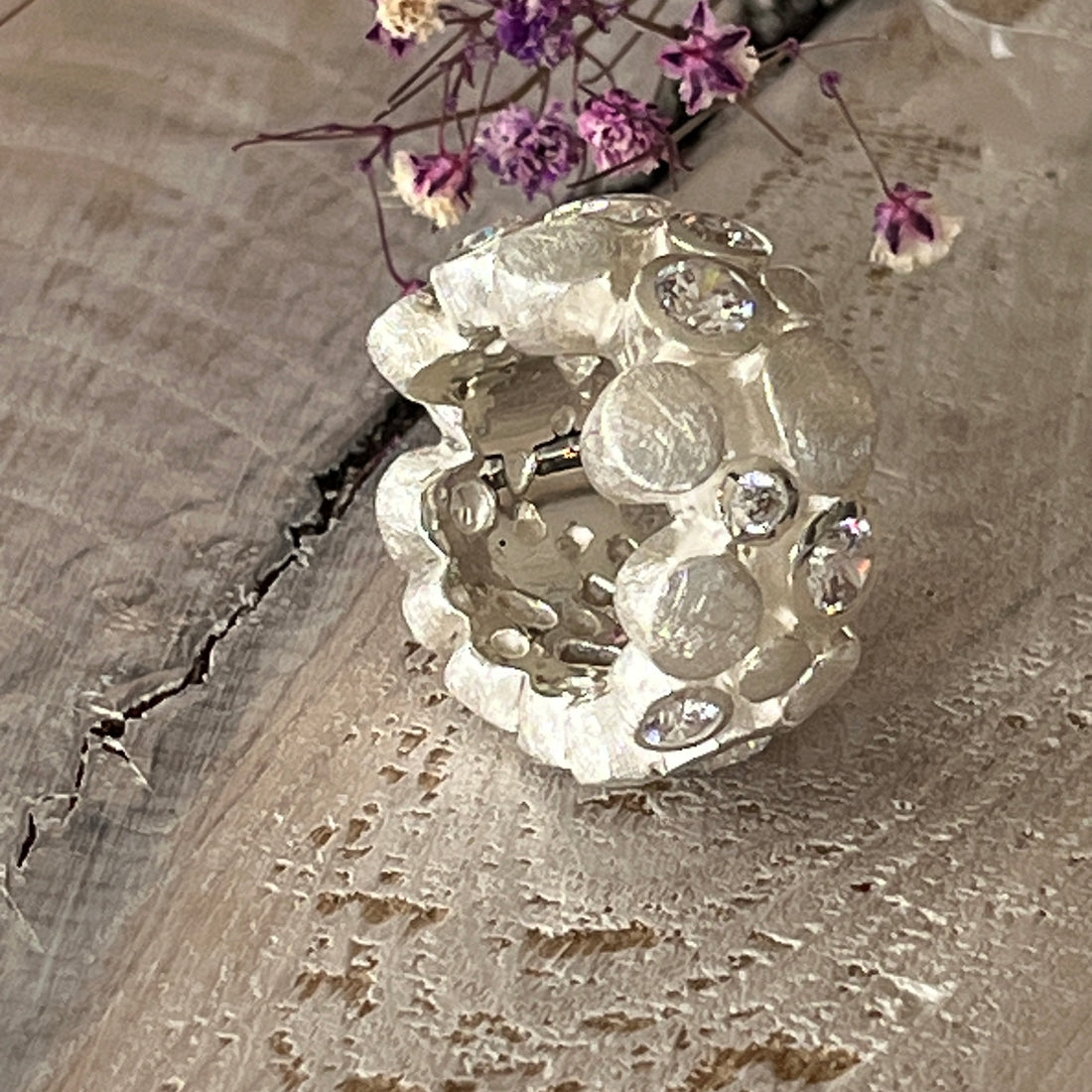Ring 925 Sterlingsilber gebürstet massiv und schwer mit Zirkoniasteinen