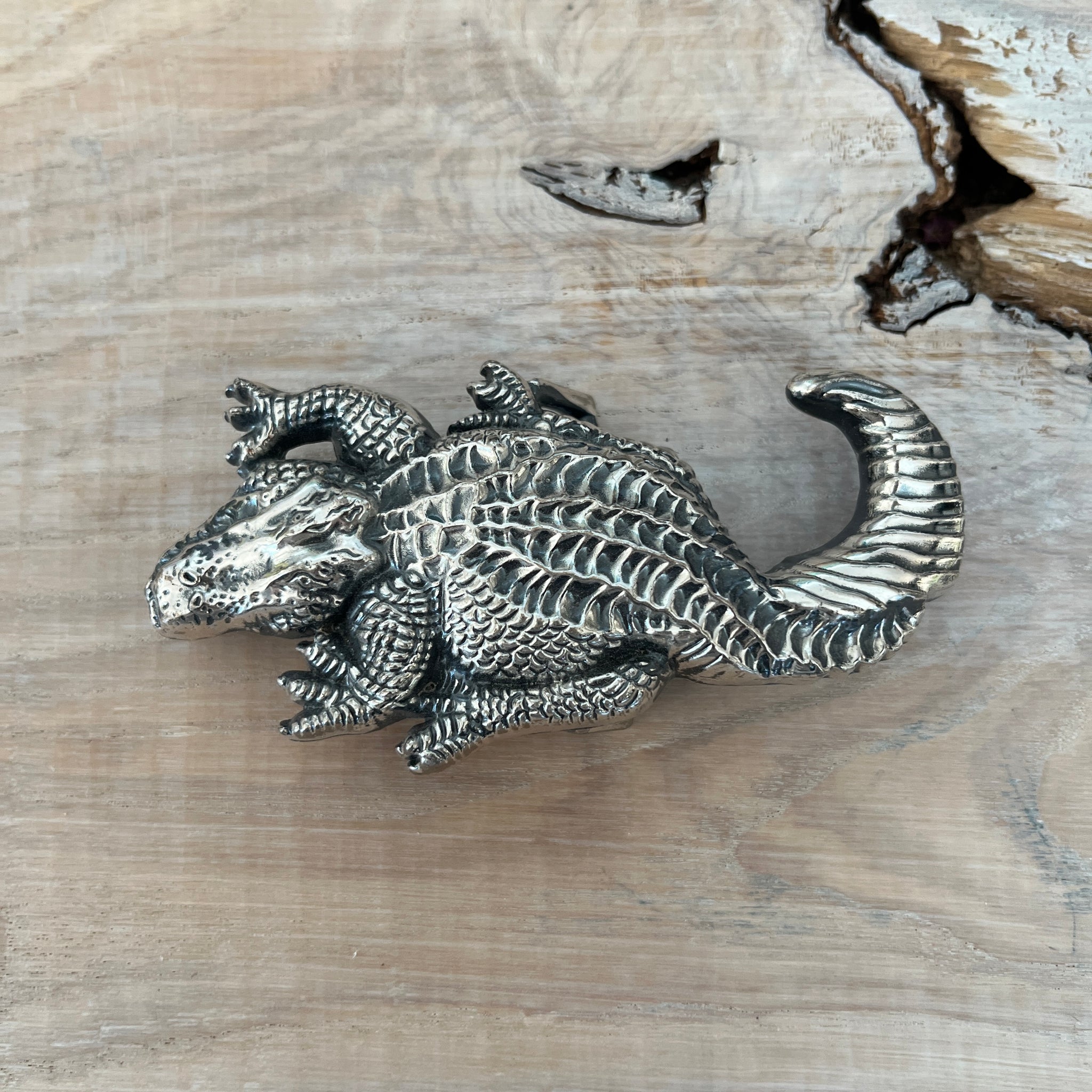 Wechselschnalle cooles Krokodil silberfarben 5x10,5cm. Passt zu Gürtel bis maximal 4cm Breite. Massiv Metall