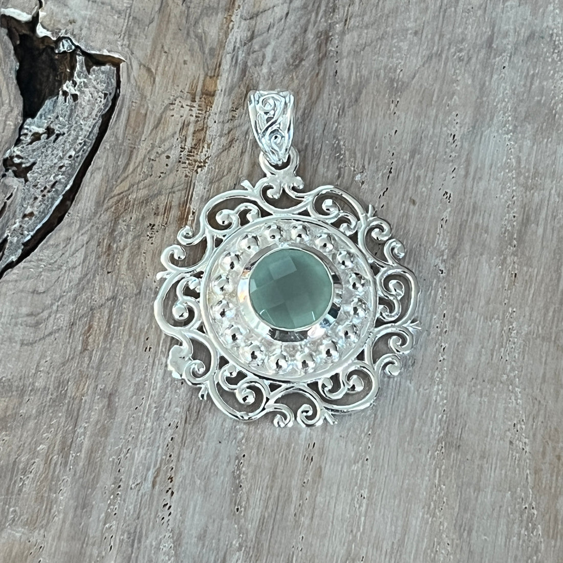 Amulett 925 Sterlingsilber mit echtem Aqua Achat 25mm
