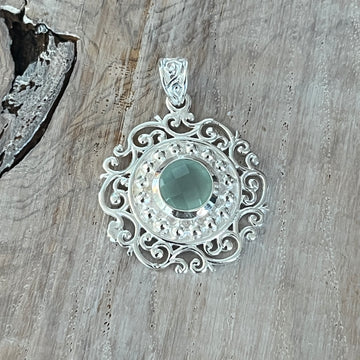 Amulett 925 Sterlingsilber mit echtem Aqua Achat 25mm