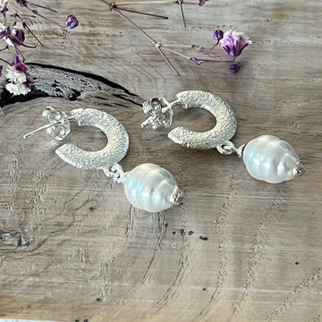 Ohrhänger/Stecker 925 Sterlingsilber mit Muschelkernperle weiss 11x8mm/Creole 15mm