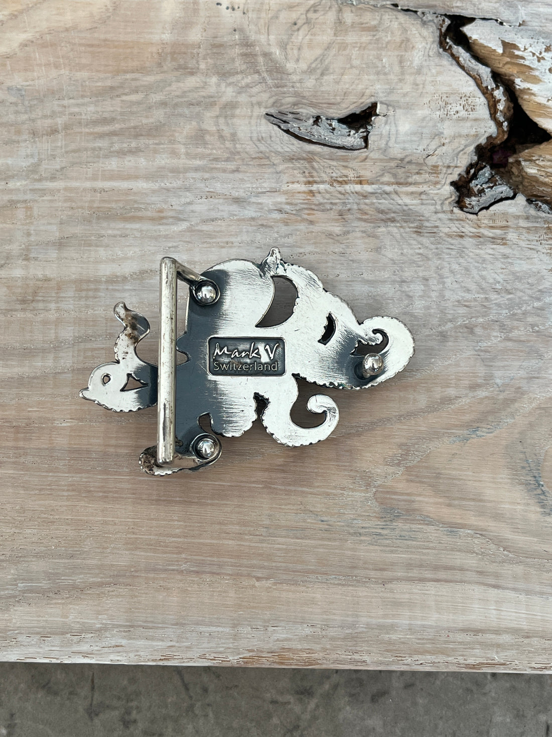 Wechselschnalle hübscher Tintenfisch silberfarben/geschwärzt 5x7,5cm, massiv Metall. Passend für Gürtel bis 4cm Breite