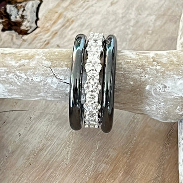 Ring Kombi bestehend aus 3 Ringen 1x Ethernity Zirkonia 4mm und 2x Hämatit 2,8mm